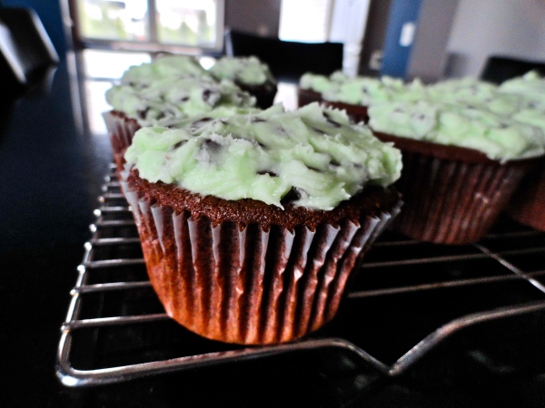 Chocolate Cupcakes with Mint Chocolate Chip Frosting